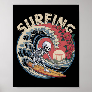 Póster Esqueleto de tsunami surfista lindo Dia De Los Mue