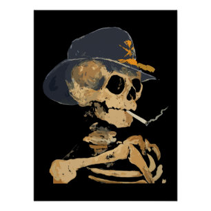 Póster Esqueleto de Vaquero Fumando