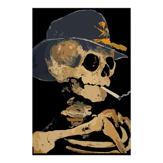 Póster Esqueleto de Vaquero Fumando (Anverso)