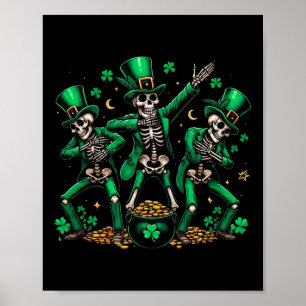 Póster Esqueleto del Día de San Patricio bailando Shamroc