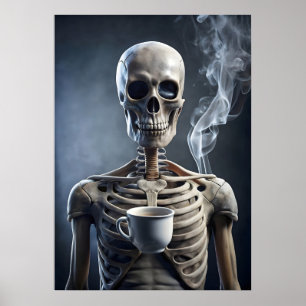 Póster Esqueleto disfrutando de una copa de café