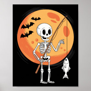 Póster Esqueleto Divertido Amantes De La Pesca Luna Espel