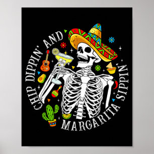 Póster Esqueleto divertido bebiendo margarita y comiendo