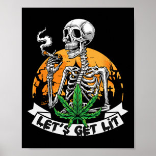 Póster Esqueleto Divertido de Fumeta Fumando Marihuana Va
