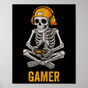 Póster Esqueleto Divertido de Halloween Jugador de Videoj