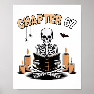 Póster Esqueleto divertido de Halloween leyendo libro 67 