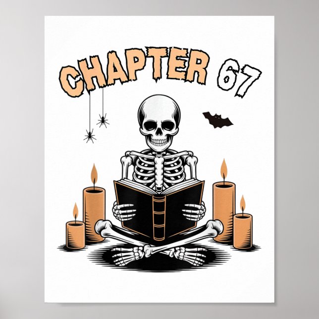 Póster Esqueleto divertido de Halloween leyendo libro 67  (Frente)