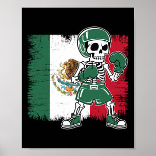 Póster Esqueleto divertido de la camiseta de boxeo mexica
