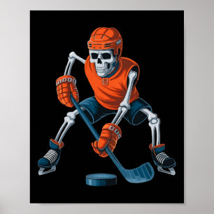 Póster Esqueleto Divertido Hockey sobre Hielo Halloween