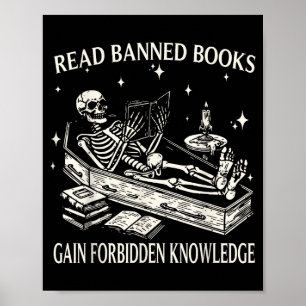 Póster Esqueleto Divertido Lee Libros Prohibidos Gana Con