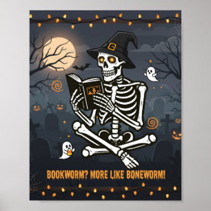 Póster Esqueleto Divertido Leyendo