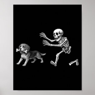 Póster Esqueleto Divertido Persiguiendo a Perro Beagle Pe