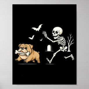 Póster Esqueleto Divertido Persiguiendo a un Bulldog Fran
