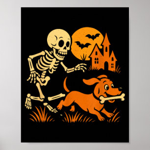Póster Esqueleto Divertido Persiguiendo a un Perro Dachsh