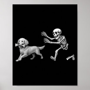 Póster Esqueleto Divertido Persiguiendo a un Retriever Do