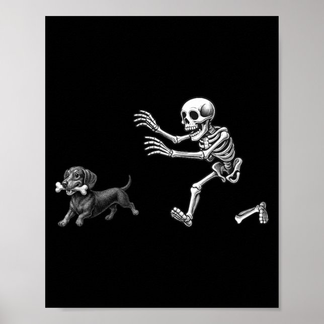 Póster Esqueleto Divertido Persiguiendo Perro Perro Diver (Frente)
