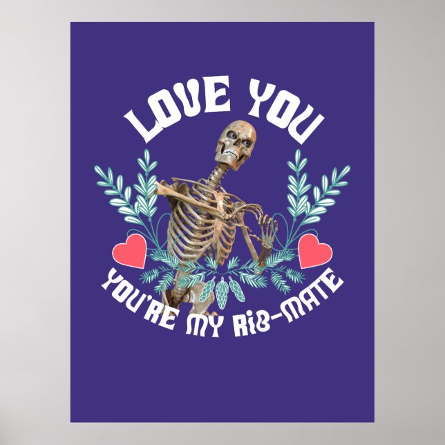 Póster Esqueleto Divertido San Valentín Costilla Compañer (Frente)