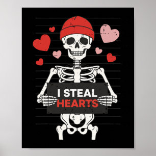 Póster Esqueleto Divertido San Valentín Roba Corazones Xo