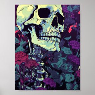 Póster Esqueleto en flores moradas