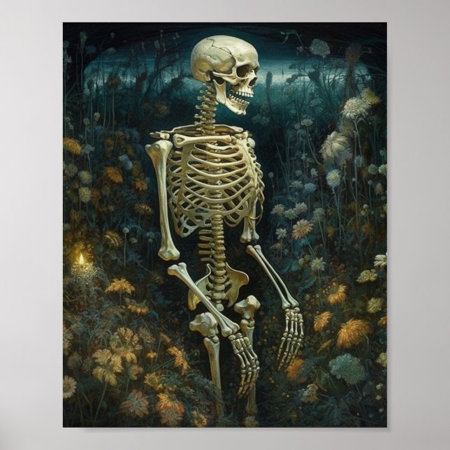 Póster Esqueleto en las Flores por la Noche (Frente)