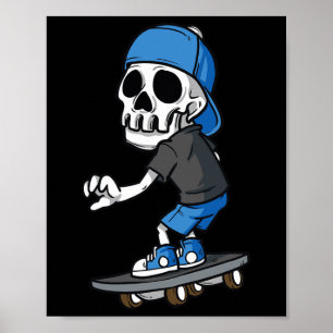 Póster Esqueleto espeluznante patinando monopatín patinaj