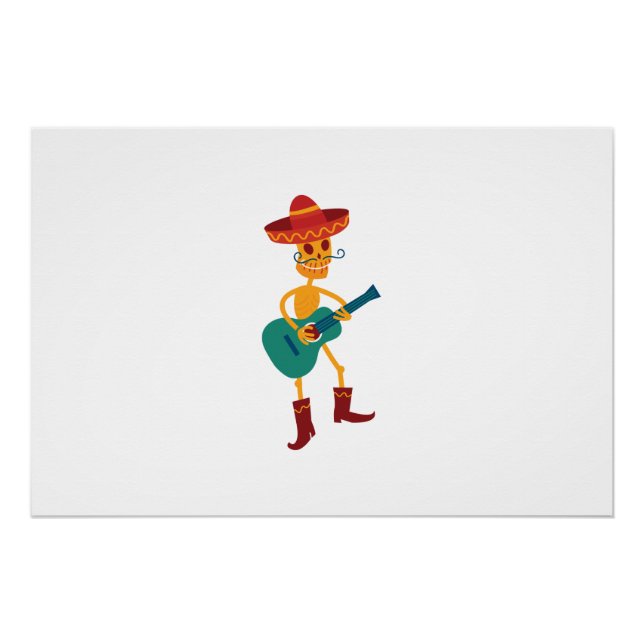 Póster Esqueleto Festivo Tocando Guitarra (Anverso)