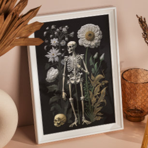 Póster Esqueleto floral gótico vintage   Botánico oscuro