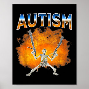 Póster Esqueleto Fuego Meme Divertido Conciencia del Auti