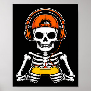 Póster Esqueleto Gamer Divertido Halloween Controlador de