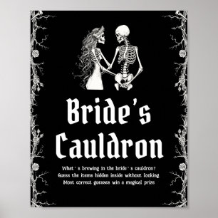 Póster Esqueleto gótico de Halloween Rótulo de Cauldron B