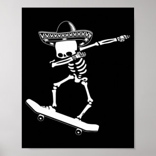 Póster Esqueleto haciendo dab en monopatín Día de los Mue
