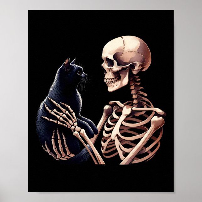 Póster Esqueleto jugando con un gráfico de gato Cráneo am (Frente)
