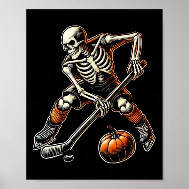 Póster Esqueleto jugando hockey sobre hielo  (Frente)