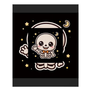 Póster Esqueleto Lindo Saludando en Halloween