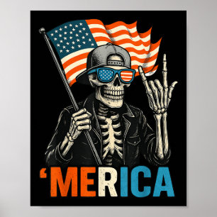 Póster Esqueleto Merica Rock Bandera Americana Patriótica
