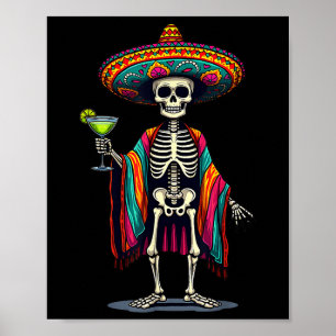 Póster Esqueleto mexicano Sombrero Cinco De Mayo Fiesta P