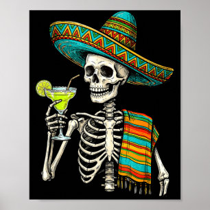 Póster esqueleto mexicano sombrero cinco de mayo mexicano