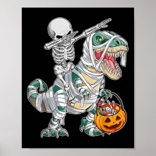 Póster Esqueleto montando bailando Dab Dinosaurio Trex Ha