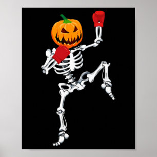 Póster Esqueleto Muay Thai Halloween Calabaza Kickboxing