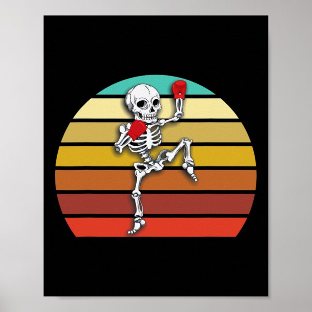 Póster Esqueleto Muay Thai Halloween Kickboxing Mma (Frente)
