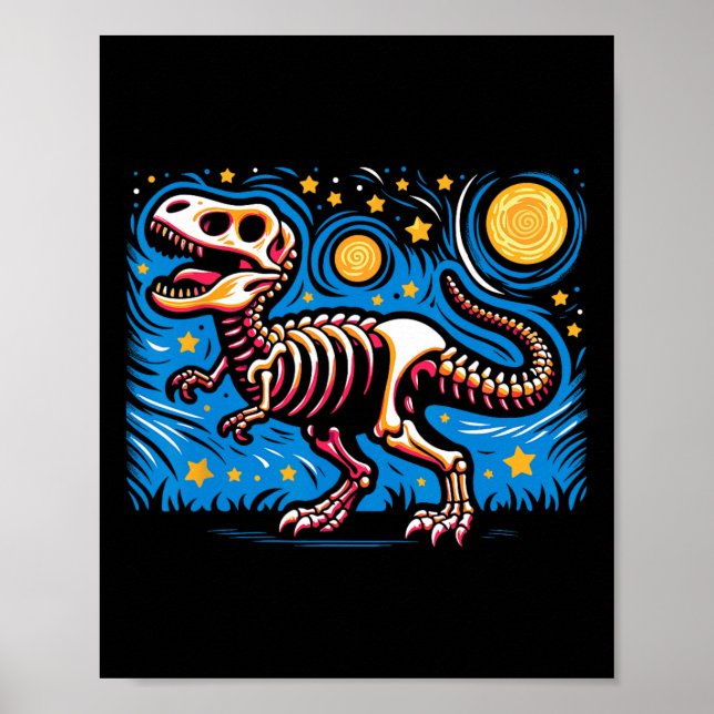 Póster Esqueleto nocturno Dinosaurio T Rex Niños (Frente)