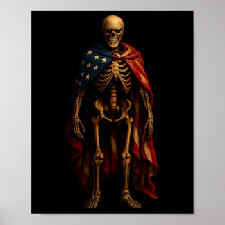 Póster Esqueleto Patriótico Bandera Americana Horror Góti