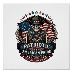 Póster Esqueleto Patriótico Vaquero Patriota Oscuro Esque