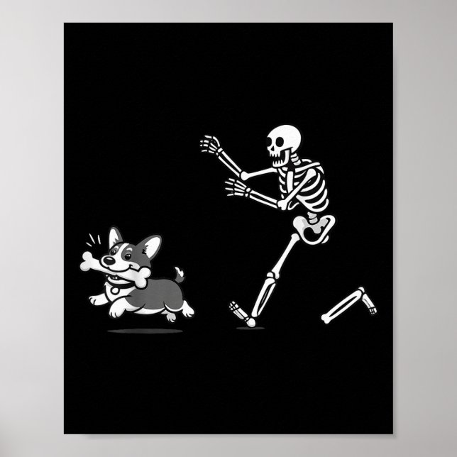 Póster Esqueleto persiguiendo a Corgi Halloween Vibe Corg (Frente)