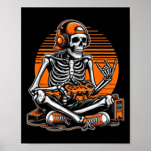 Póster Esqueleto Retro de Halloween para Jugadores de Vid