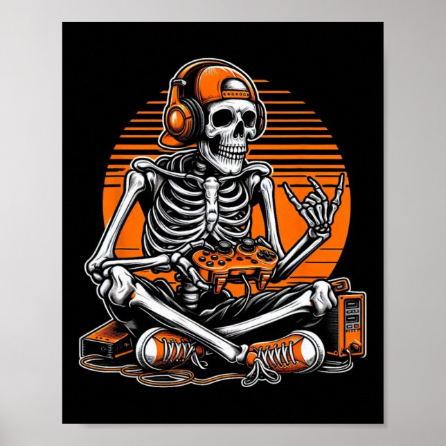 Póster Esqueleto Retro de Halloween para Jugadores de Vid (Frente)