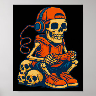 Póster Esqueleto Retro de Halloween para Jugadores de Vid