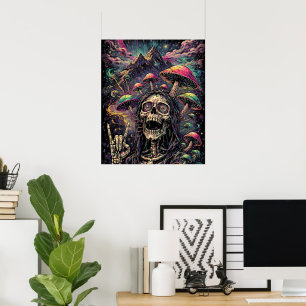 Póster Esqueleto sicodélico genial aspecto de luz negra