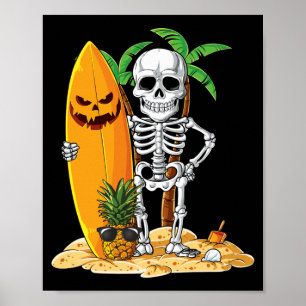 Póster Esqueleto Surfing Halloween Hawaii Hawaiano Hombre