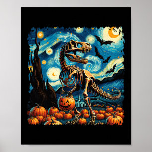 Póster Esqueleto T-rex Halloween Van Gogh Starry Night Fa
